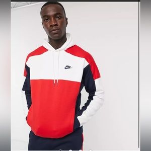 Nike red white and blue colorblock pullover hoodie